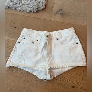 Levi's White Jean Shorts Distressed Fringe Design